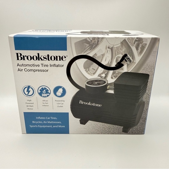 Brookstone Automotive Tire Inflator Air Compressor 300 PSI 12V DC Fast Inflation - Picture 1 of 8